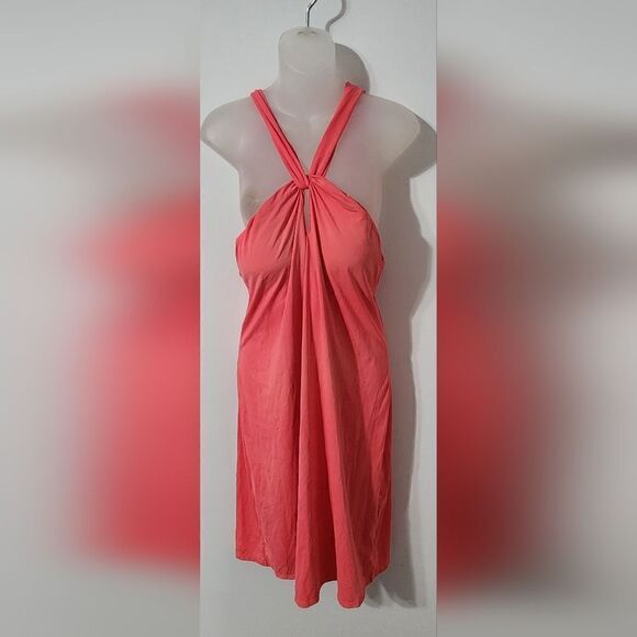Athleta Bright Coral Knee Length Dress size LT - Picture 4 of 6